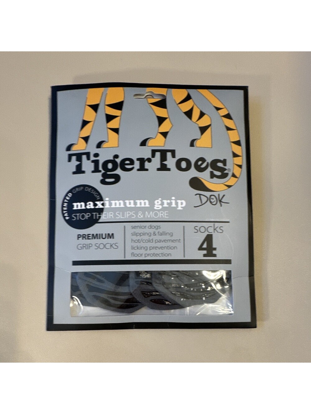 TigerToes Maximum Grip Dog Socks Cotton Blend Size L Black/Gray 4-Pack